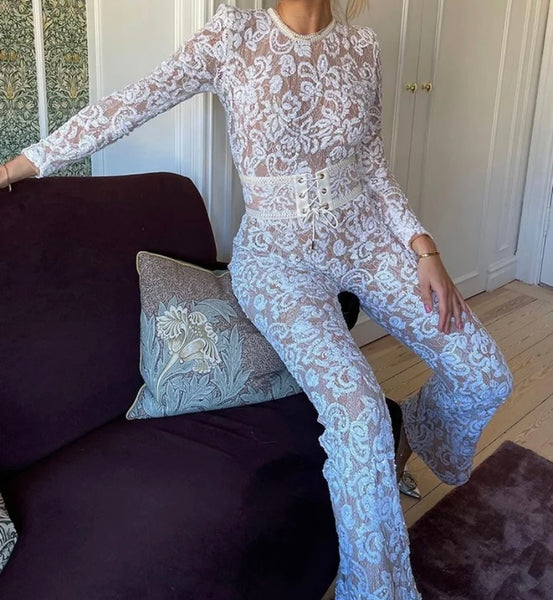 Women Sexy Fashion Full Sleeve Lace Jumpsuit