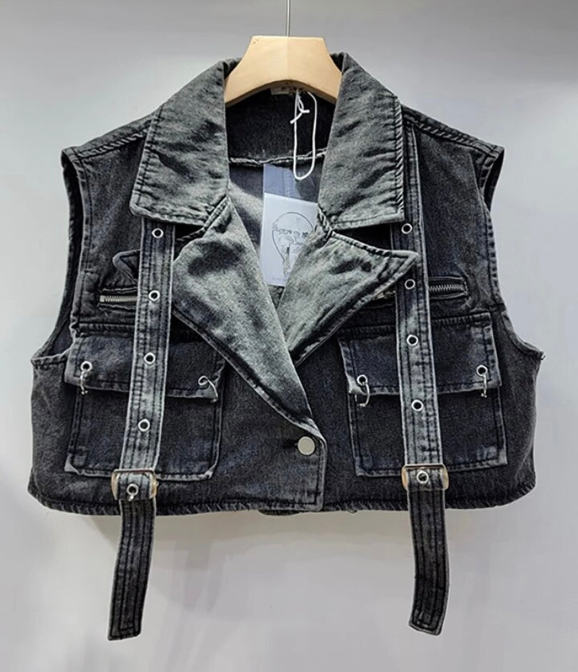 Women Buckled Fashion Denim Vest Top