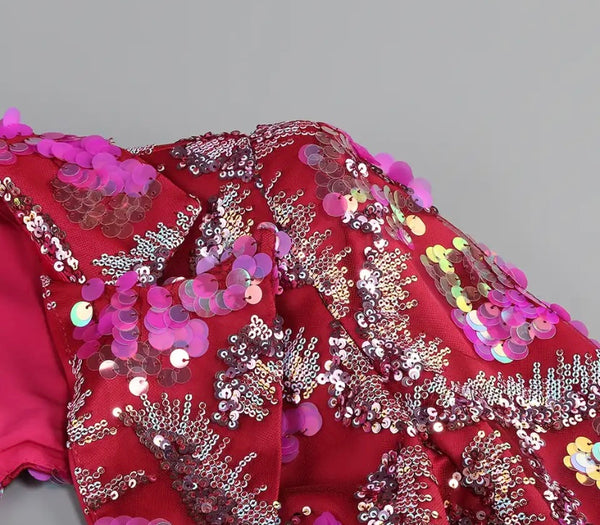 Women Sexy Sequins Patchwork Full Sleeve Open Back Dress