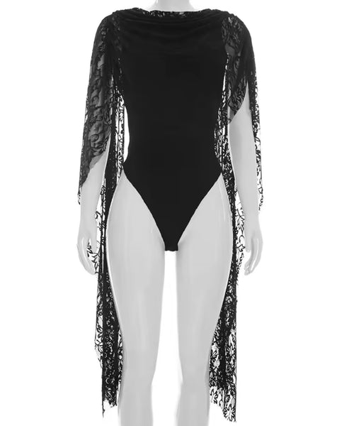 Women Lace Open Back Bodysuit Top
