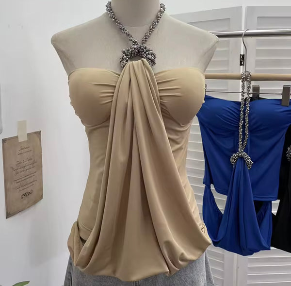 Women Metal Halter Sleeveless Color Fashion Top