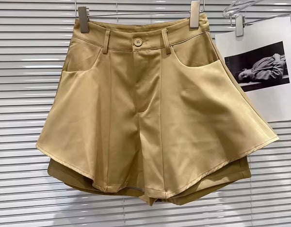 Women Tie Up Lace Full Sleeve Two Piece Khaki Wrap Short Set