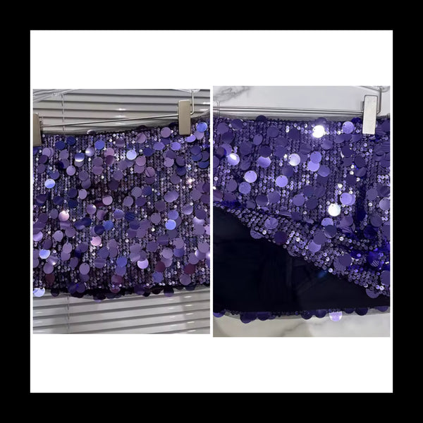 Women Sexy Fashion Purple Sequins Short Skirt