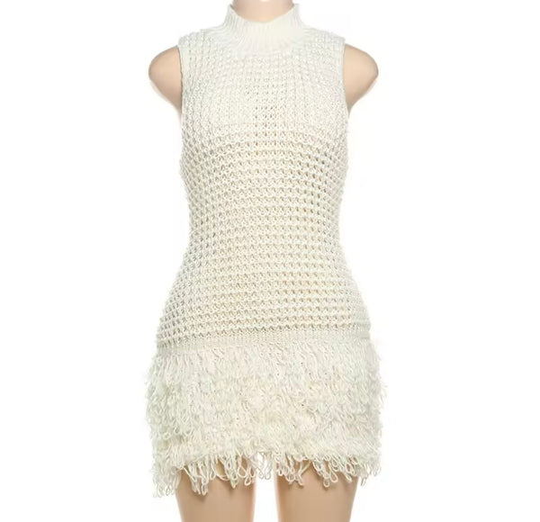 Women Sexy Sleeveless Solid Color Knitted Dress