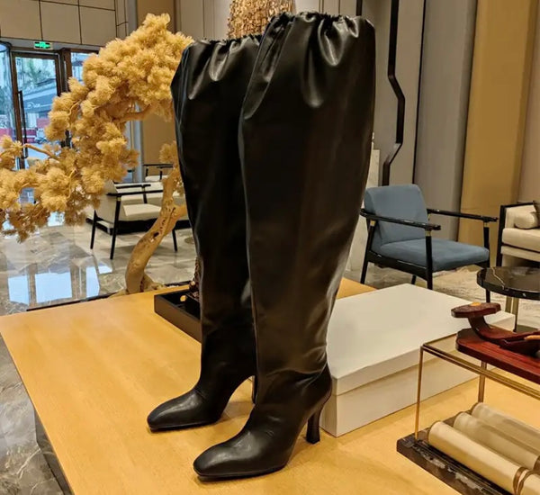 Women Fashion Solid Color Faux Leather Knee High Boots