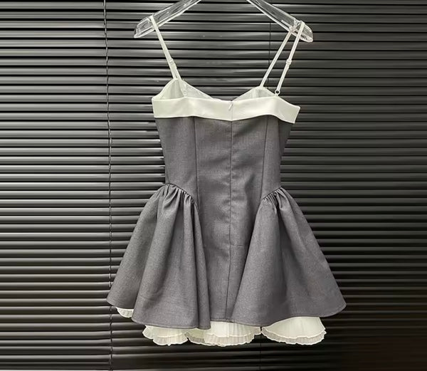 Women Sleeveless Bow Color Patchwork Two Piece Short Set