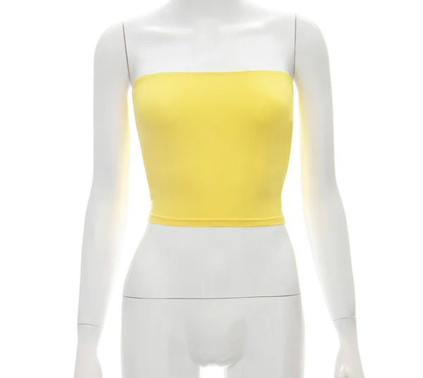Women Yellow Sexy Fashion Strapless Tube Top