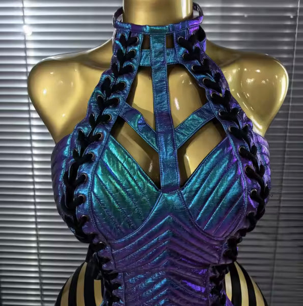 Women Sexy Halter Sleeveless Cut Out Tie Up Dress