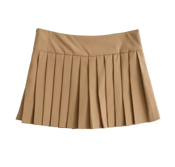 Women Fashion Buckled Full Sleeve Two Piece Pleated Skirt Set