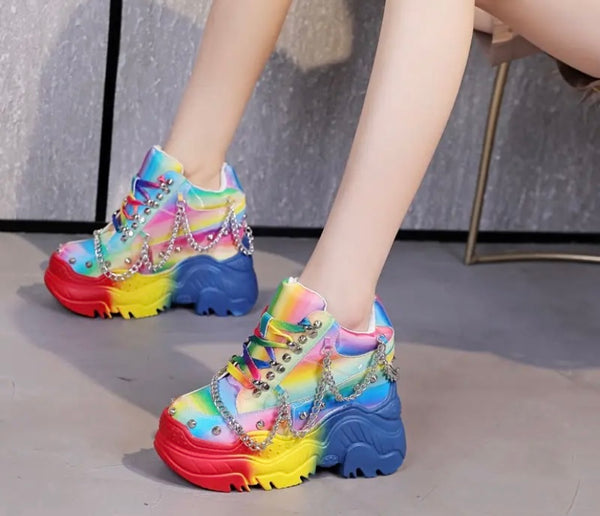 Women Fashion Platform Chain Sneakers