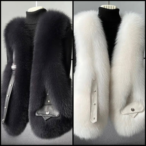 Women Faux Fur Fashion Buckled Vest Jacket