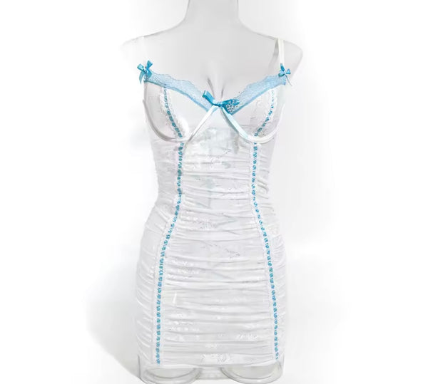 Women White Sexy Sleeveless Lace Open Back Lace Up Lingerie