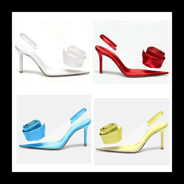 Women Pointed Toe Color Floral Fashion Transparent High Heels