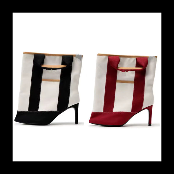 Women Fashion Pointed Toe Striped Canvas Ankle Boots