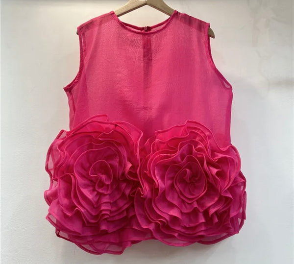 Women Ruffled Floral Mesh Sleeveless Fashion Top