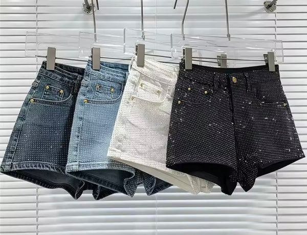 Women Fashion Rhinestone Denim Shorts