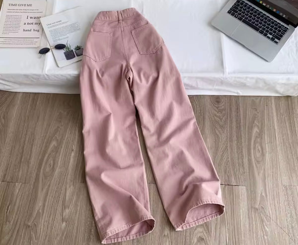 Women Fashion Pink Ripped Denim Pants