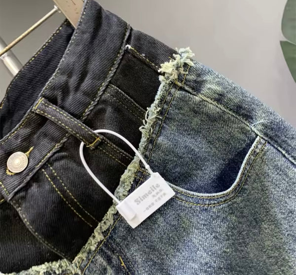 Women Color Patchwork Fashion Denim Skirt