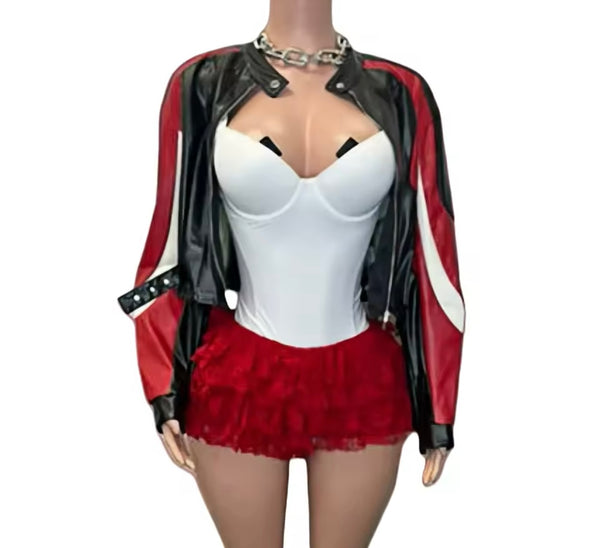 Women Fashion Striped Jacket Three Piece Ruffled Short Set
