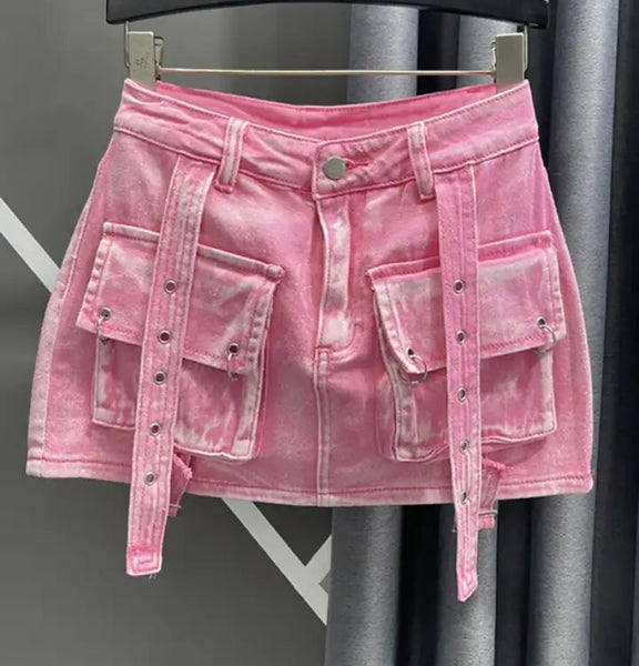 Women Fashion Pocket Denim Short Skirt