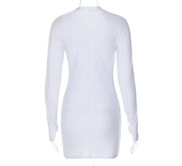 Women White Sexy Full Sleeve Short Dress