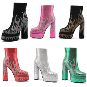 Women Platform Bling Patchwork Fashion Ankle Boots