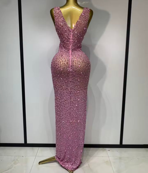 Women Sexy Sleeveless Crystal Mesh Maxi Dress