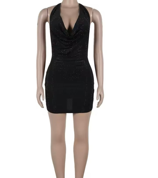 Women Sexy Sparkle V-Neck Halter Sleeveless Dress