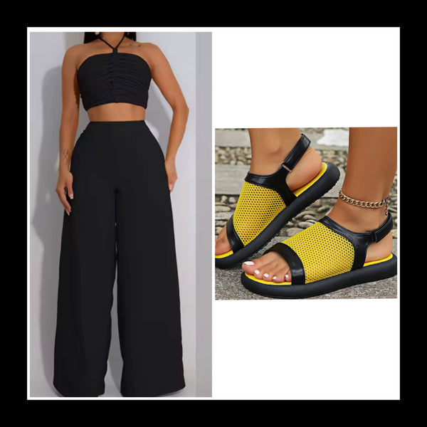 Women Halter Sleeveless Ruched Fashion Two Piece Pant Set