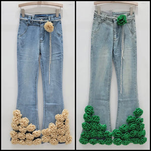 Women Denim Fashion Color Floral Patchwork Pants