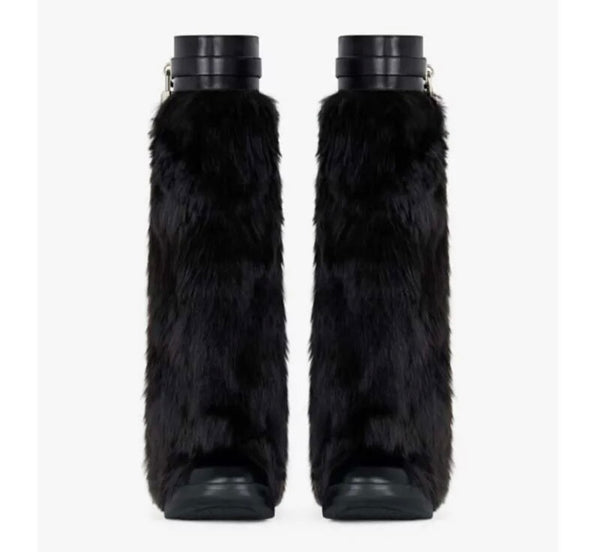 Women Fashion Platform Faux Fur Buckled Lock Boots