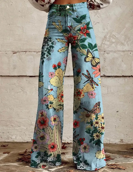 Women Color Print Fashion Wide Leg Pants