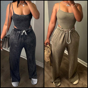 Women Ribbed Sleeveless Bodysuit Fashion Two Piece Pant Set