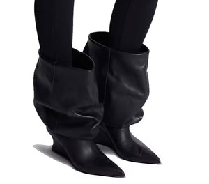 Women Fashion Faux Leather Ruched Ankle/Knee High Boots