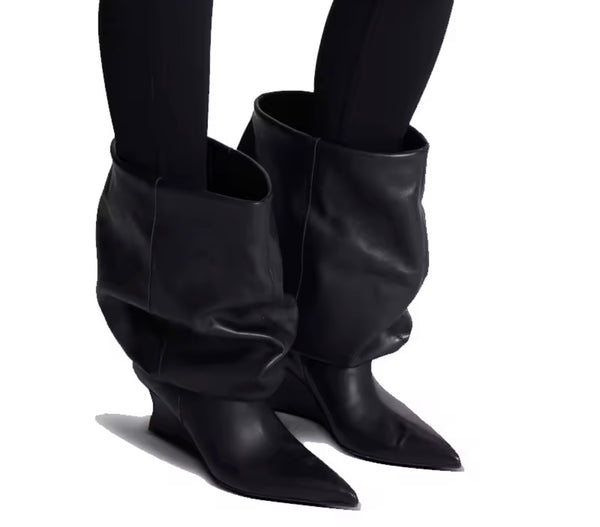 Women Fashion Faux Leather Ruched Ankle/Knee High Boots