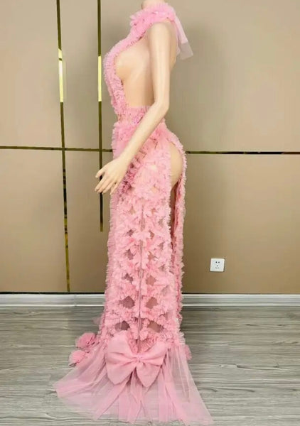 Women Sexy Sleeveless Pink High Slit Maxi Dress