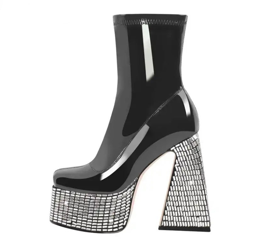 Women Bling Platform Patent Leather Fashion Ankle Boots