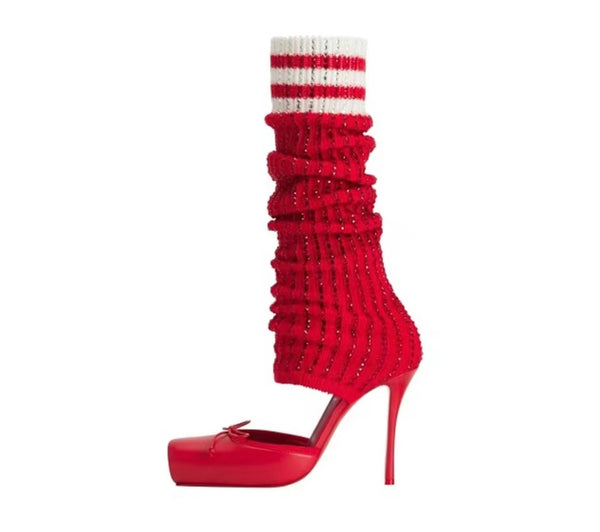 Women Fashion Rhinestone High Heel Knee Length Boots