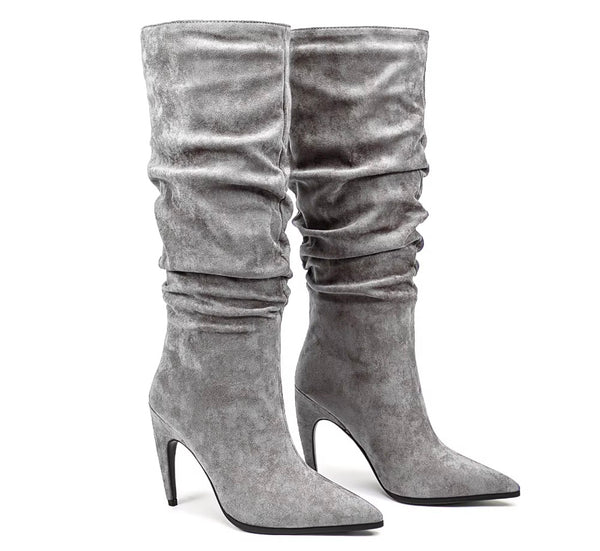 Women Fashion Ruched Suede Knee High Boots