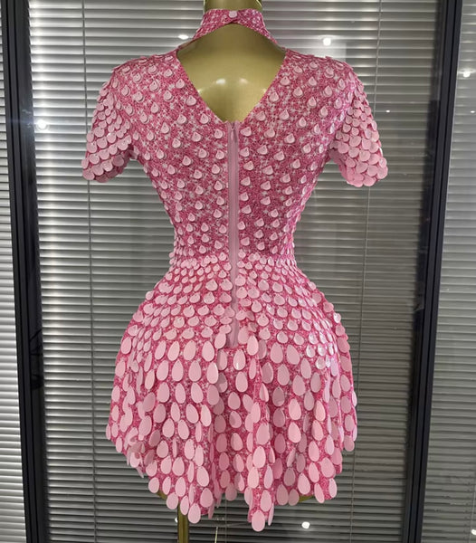 Women Sexy Sequins Short Sleeve Dress