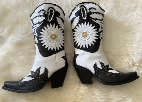 Women Fashion Color Patchwork Western Boots