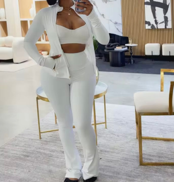 Women Solid Color Fashion Zip Up Full Sleeve Two Piece Pant Set