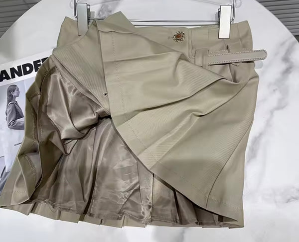 Women Floral Double-Breasted Trench Two Piece Pleated Skirt Set
