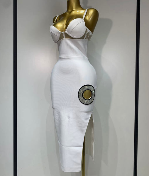 Women Sexy Sleeveless White Bling Cut Out Bandage Dress