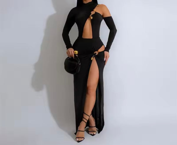 Women Sexy Cut Out Full Sleeve Side Split Maxi Dress
