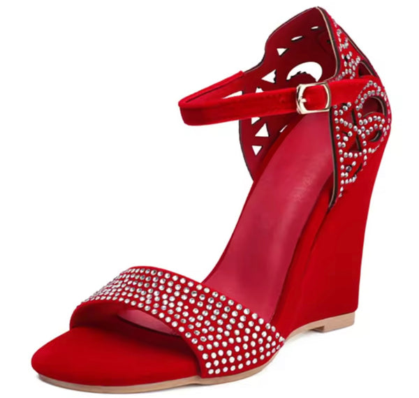 Women Fashion Bling Rivet Suede Platform Ankle Strap Sandals