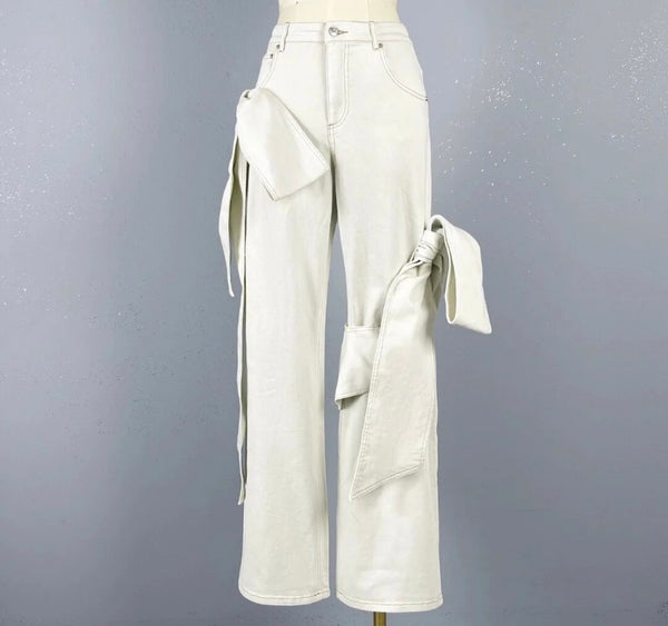 Women Sexy Fashion Sleeveless Tie Up Denim Two Piece Pant Set