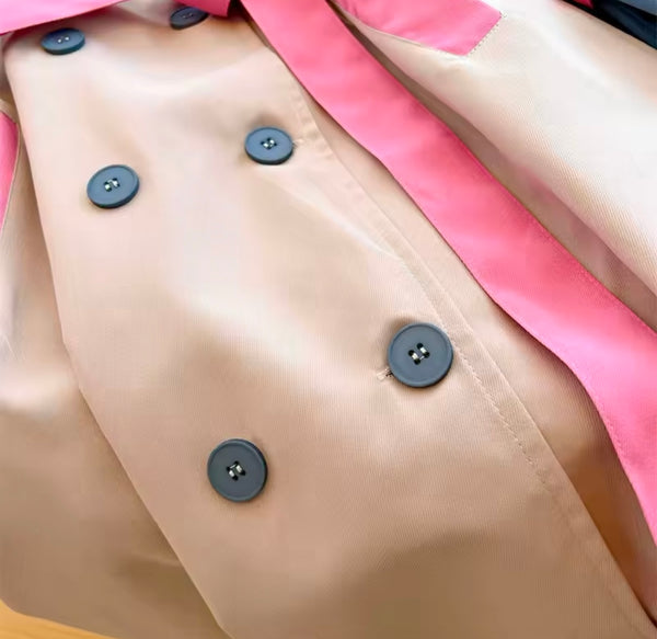 Women Fashion Color Patchwork Belted Trench Jacket