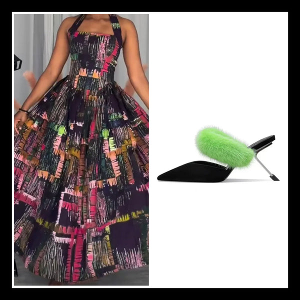 Women Sexy Multicolored Print Halter Sleeveless Maxi Dress