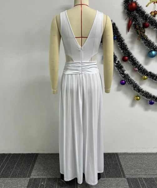 Women Sexy Solid Color Mesh Patchwork Sleeveless Maxi Dress